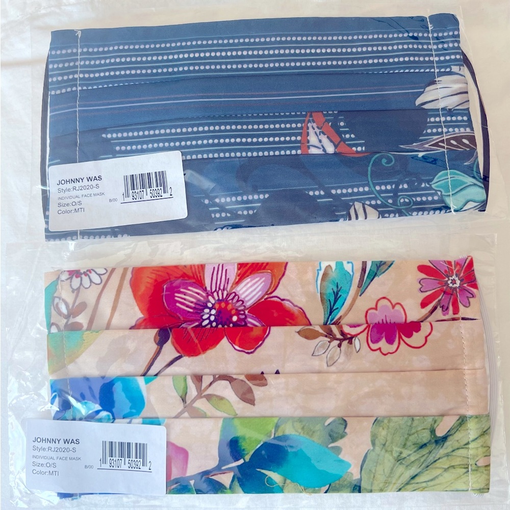 Johnny Was Face Masks New in Sealed Packages O/S Multi Colored Floral set of 2